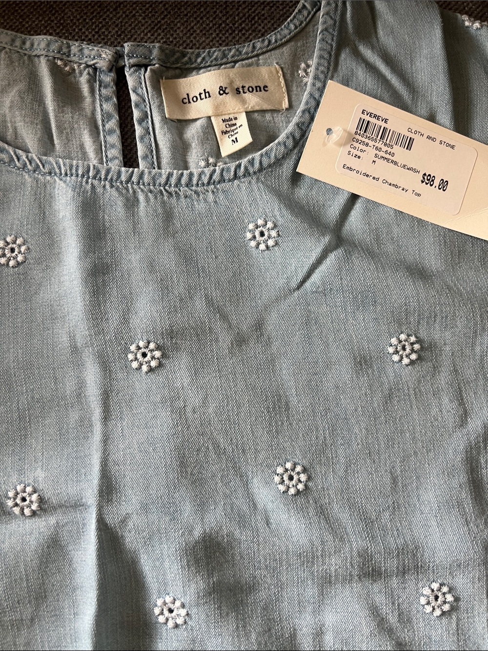 cloth & stone Light Blue Embroidered Cap-Sleeve Blouse - Picture 3 of 5